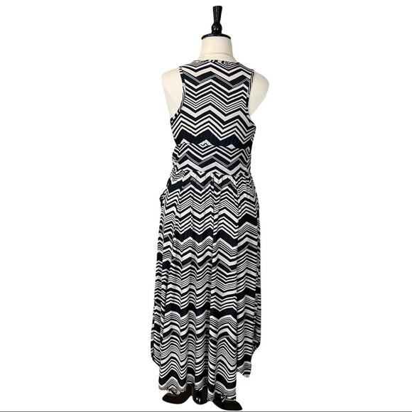 French Connection NEW Black Tan Chevron Surplice Wide Waistband Maxi Dress 1X - Picture 4 of 11